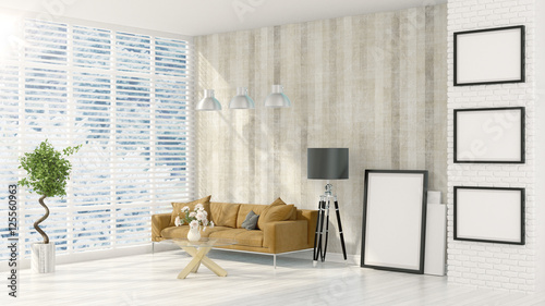 Modern bright interior . 3D rendering © Roman King
