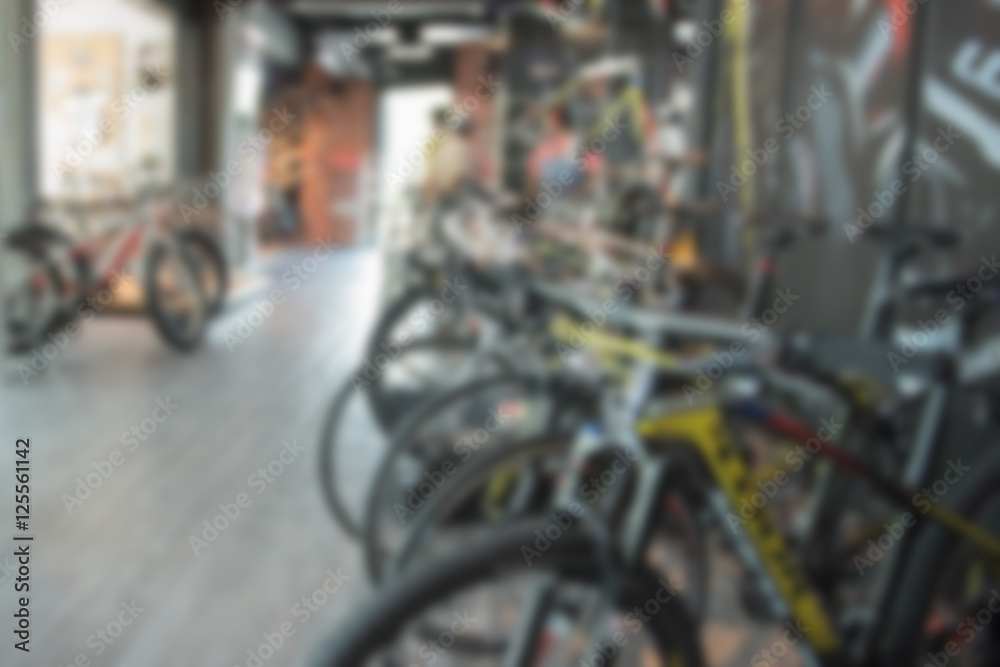 image of blur Bicycles in shop blurred background