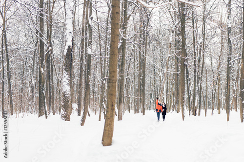 winter couple walking outdoor