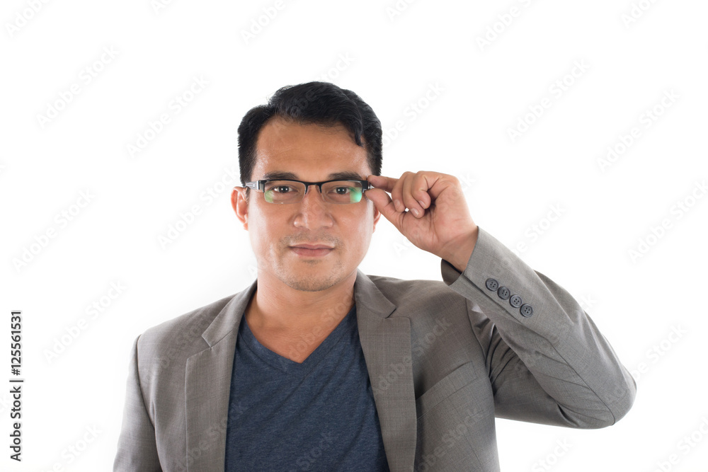 Portrait of businessman with glasses isolated on white backgroun
