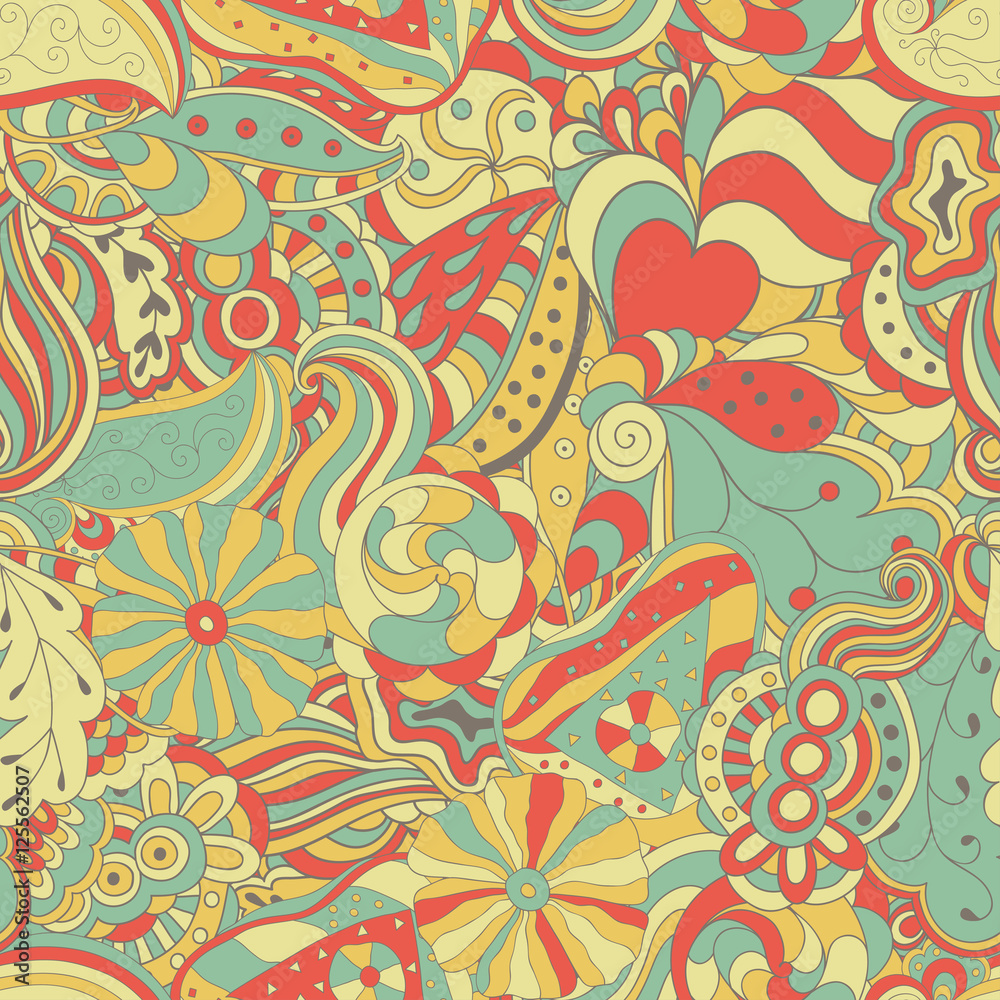 Seamless abstract hand-drawn waves pattern. Retro style