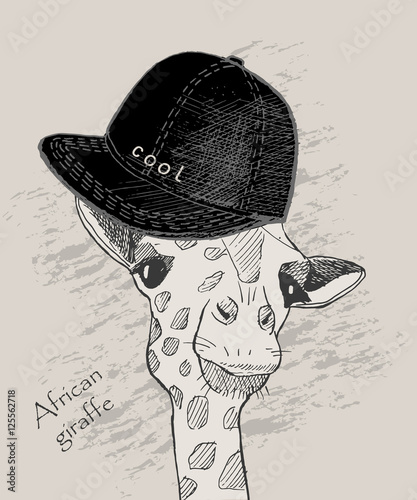 cool giraffe in rapper cap