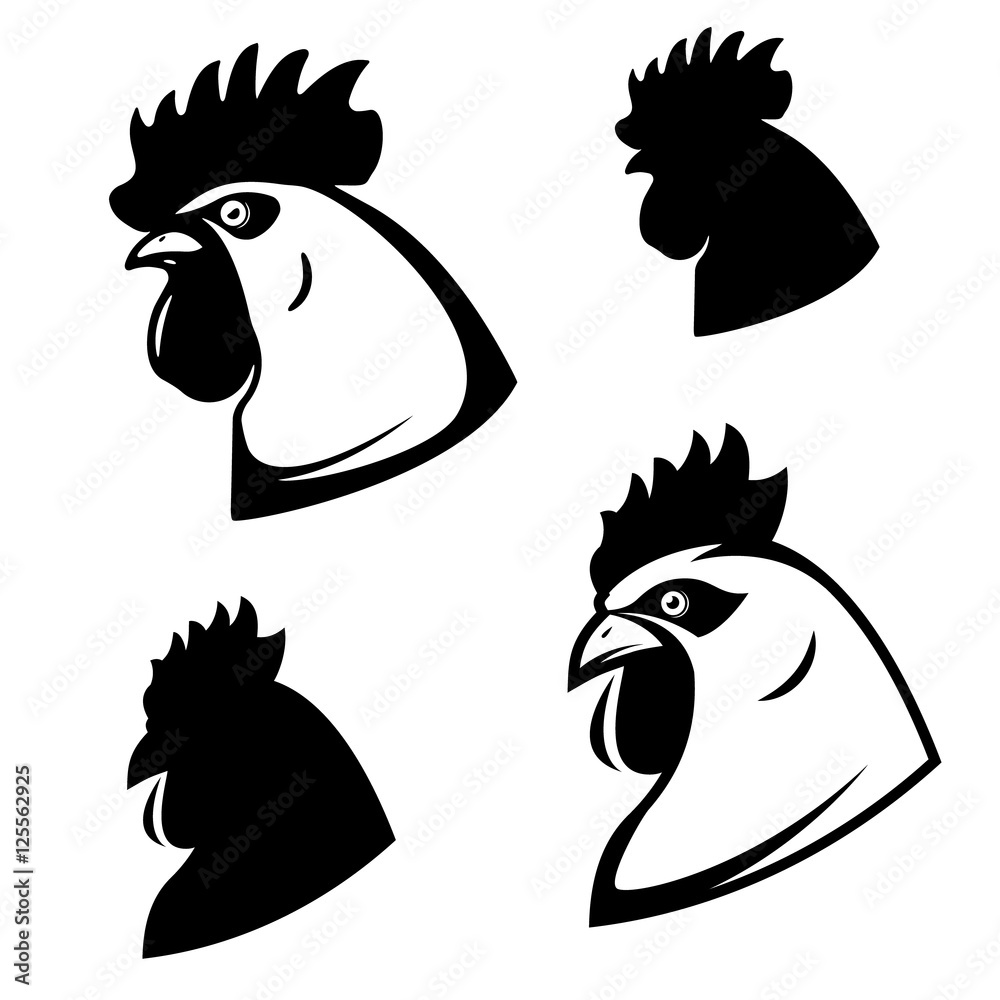 Set of chicken heads. Rooster head. Design elements for logo, la Stock Vector Adobe Stock
