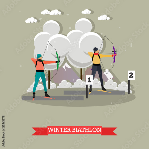 Sport shooting banner. Archery biathlon competition games vector illustration.