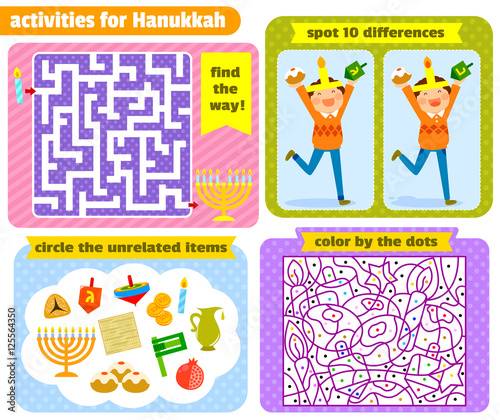 set of activities for children related to Hanukah