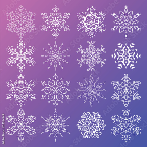 Vector set of stylized snowflakes. Collection of decorative isolated design elements