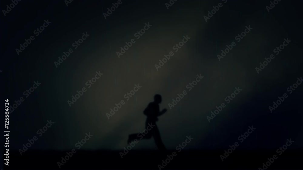 Man Running Under a Lightning Storm and Rain at Night - Loop Man Running Under a Lightning Storm and Rain at Night - Loop