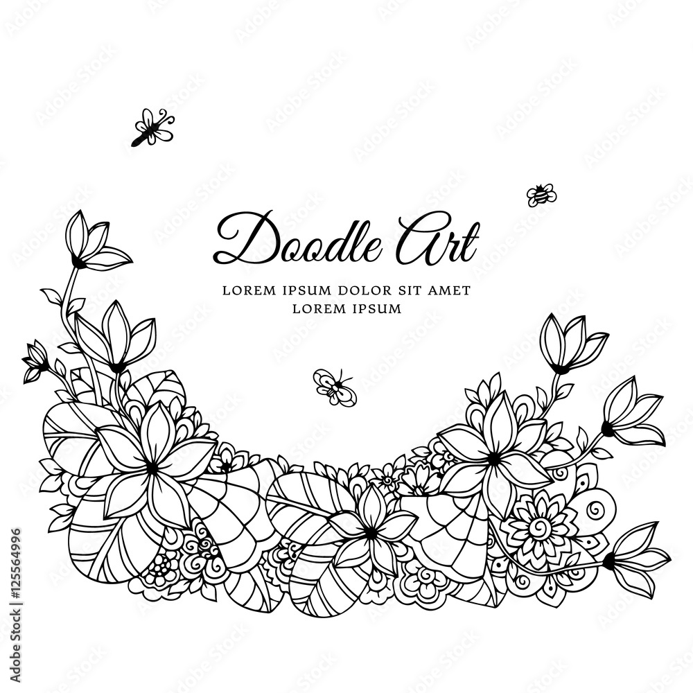 Vector illustration zentangl, floral frame. Doodle drawing. Coloring book anti stress for adults. Meditative exercises. Black and white.