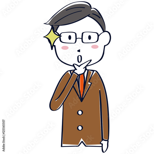 線画　茶色のスーツの男性　上半身　おじさん　感心