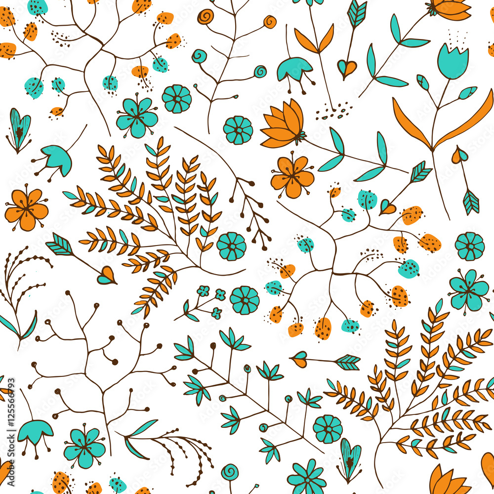 Hand Drawn vintage floral pattern. Vector. Isolated.Leaves, branches, floral elements. Wedding, birthday, Valentine's day. 
