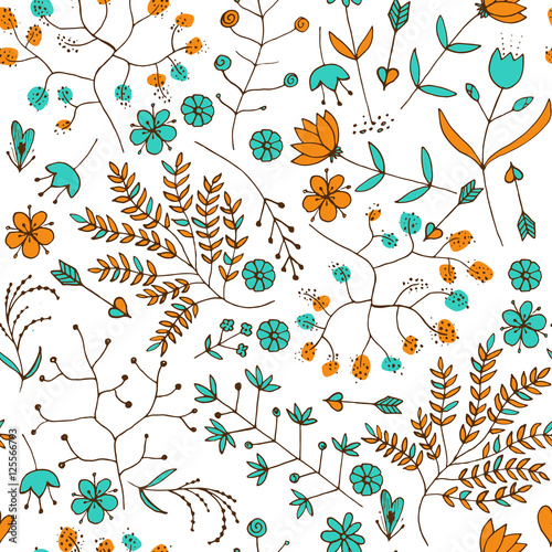 Hand Drawn vintage floral pattern. Vector. Isolated.Leaves, branches, floral elements. Wedding, birthday, Valentine's day.  © Valentina Gurina