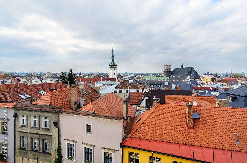 Panorama of the city skyline with town hall in Olomouc,