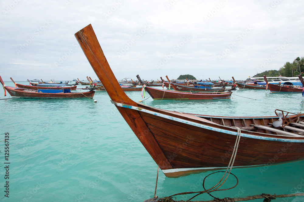 Long Tail Boats at Phi Phi Leh island, Thailand