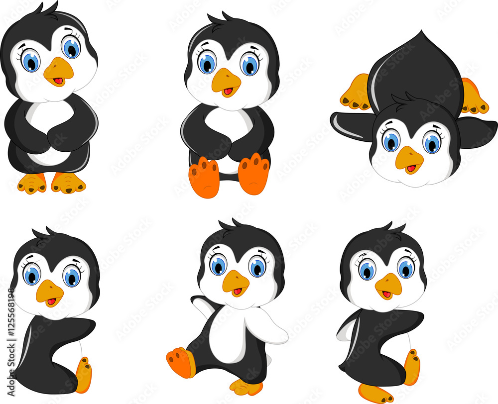 Naklejka premium pingwiny niemowlęce kreskówka zestaw znaków