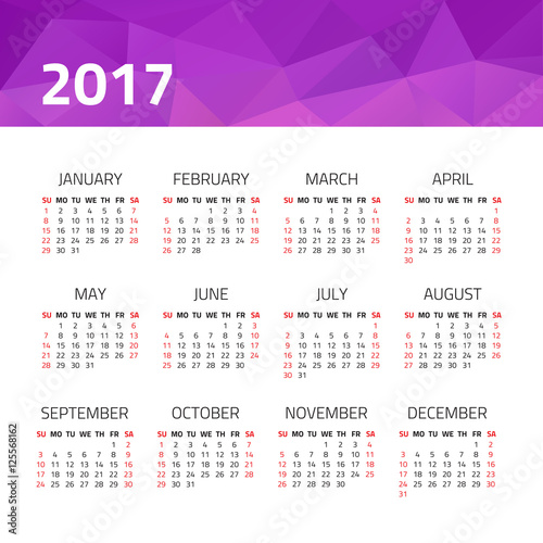 Calendar 2017 year