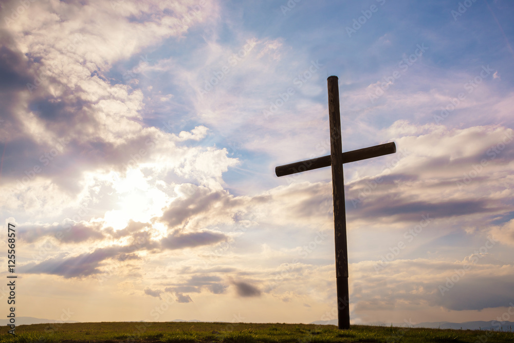 Cross on sky sunset background Cross on sky sunset background