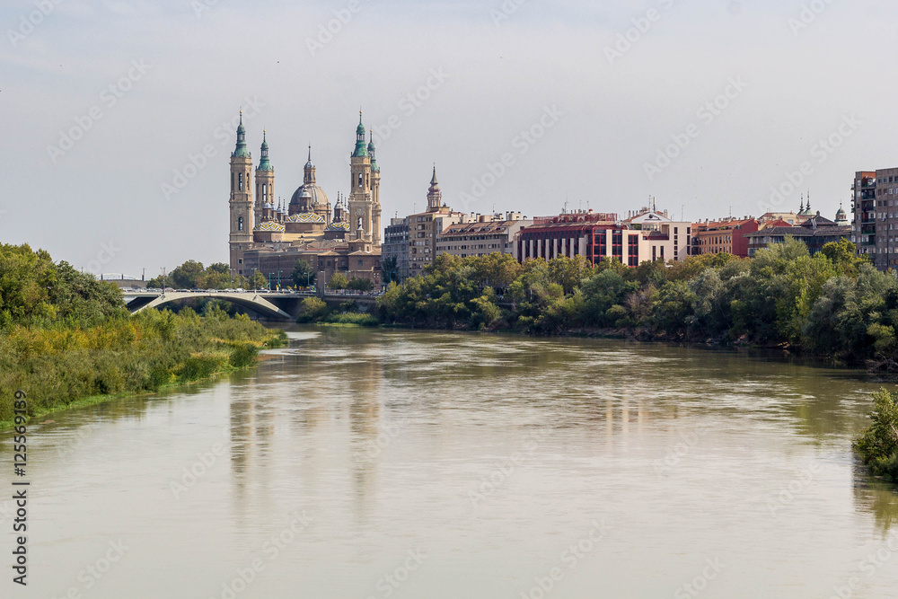 Our Lady of the Pillar Basilica on Ebro River Zaragoza, Spain