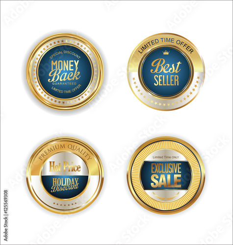 Golden metal labels retro collection 