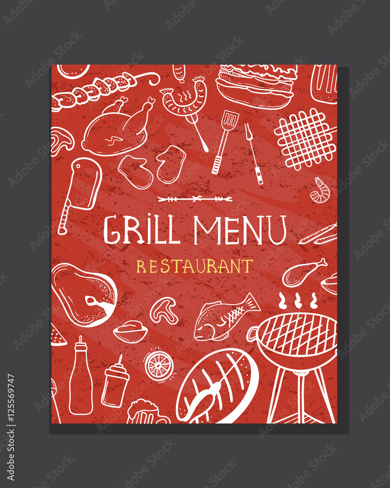 Grill menu concept. Grill menu for restaurants, steak house, bars and