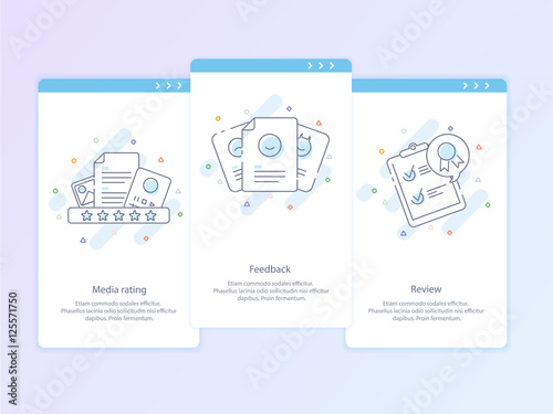 Premium Quality Line Icon And Concept Set: Management, Content, Feedback, Review, Emotion. Line vector logo concept