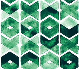 Keuken achterwand Kleurrijk patronen Groene aquarel chevron op wit  © irache