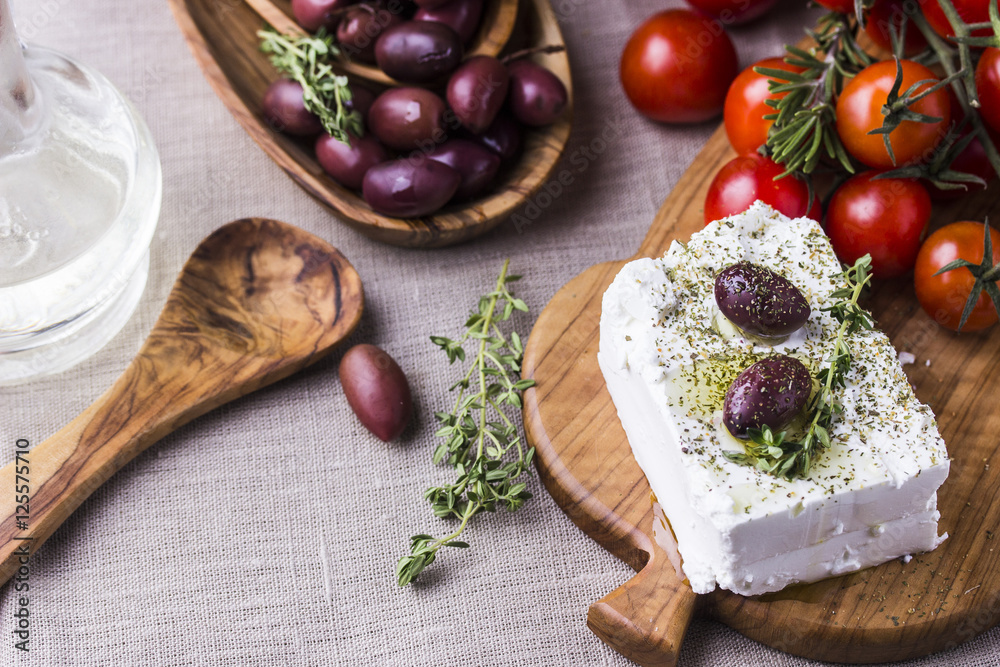 Greek cheese feta with thyme and olives Greek cheese feta with thyme and olives