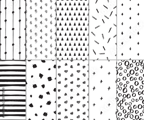 Set of hand drawn seamless patterns