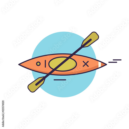 Canoe line icon. Flat color vector illustration.