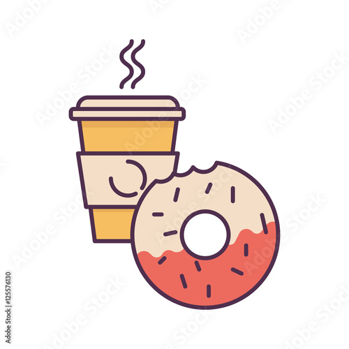 Coffee and donut. Fast food flat color vector illustration.