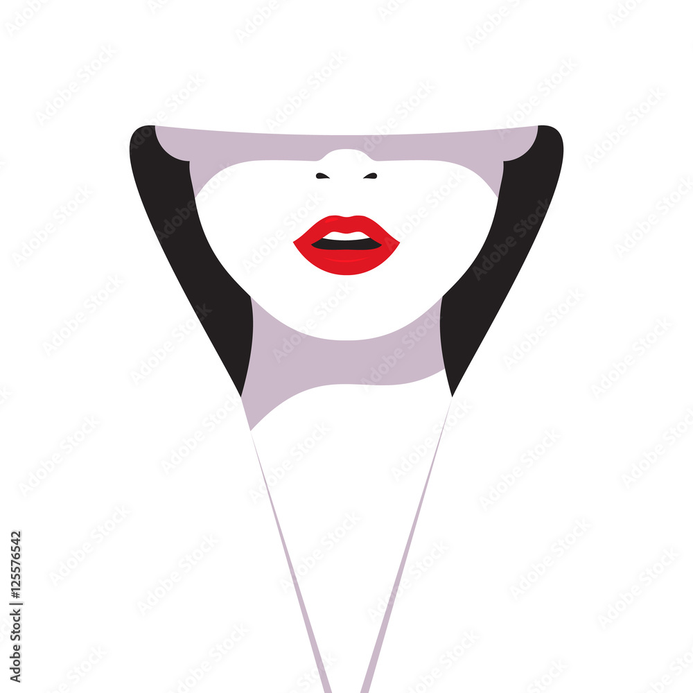 High fashion. Cartoon a glamorous woman with red lips on white background. Vector illustration fashionable woman in white High fashion. Cartoon a glamorous woman with red lips on white background. Vector illustration fashionable woman in white