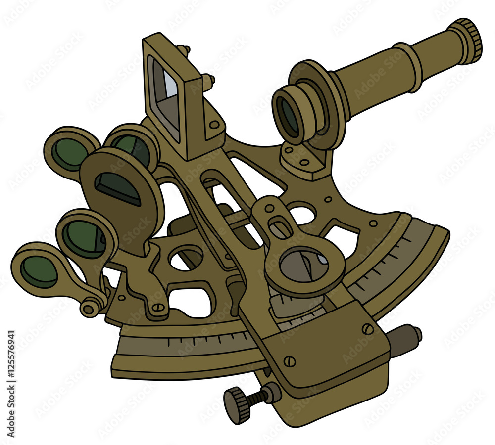 Hand Drawing Of A Vintage Brass Sextant Stock Vector Adobe Stock