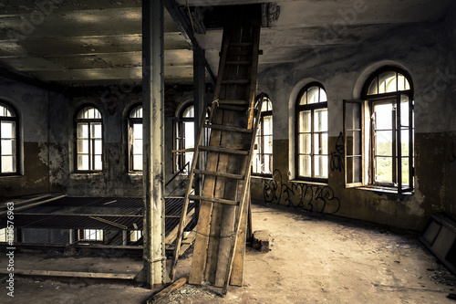 Interior of the old, ruined factory