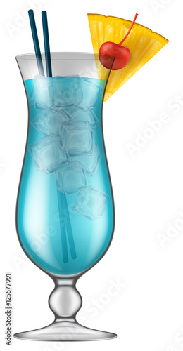Realistic looking Blue Lagoon cocktail. Vector illustration.