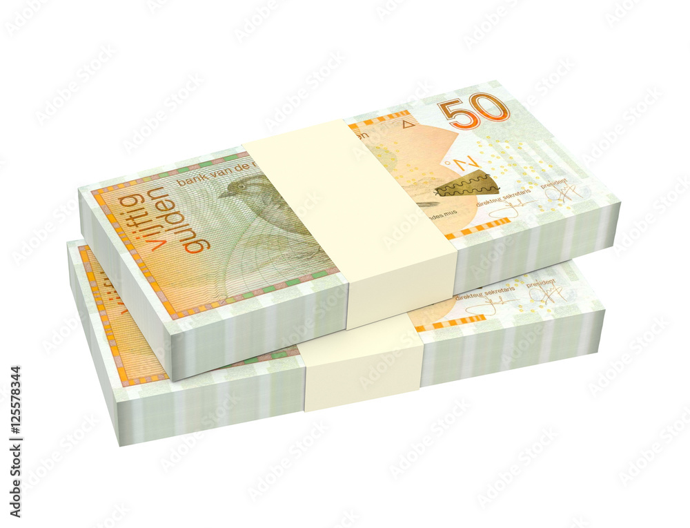 Netherlands Antillean guilder bills isolated on white background. 3D illustration. Netherlands Antillean guilder bills isolated on white background. 3D illustration.