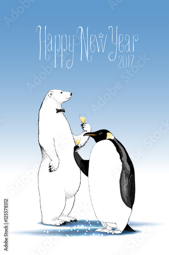 Happy new year 2017 vector drawing, greeting card