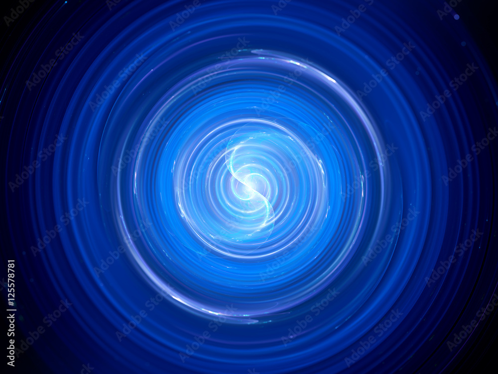 Blue glowing spinning wave source in space Blue glowing spinning wave source in space