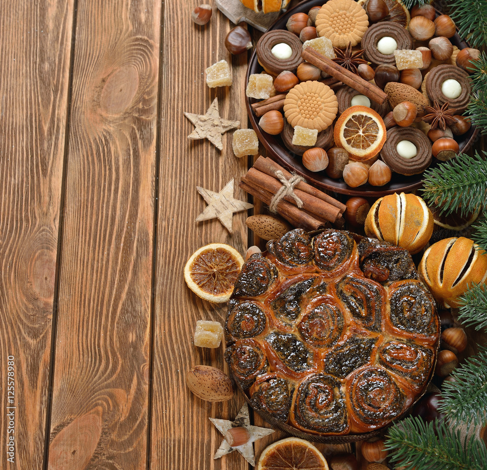 Christmas cake with poppy seeds