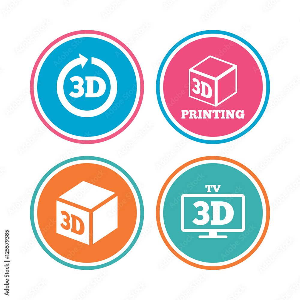 3d technology icons. Printer, rotation arrow. 3d technology icons. Printer, rotation arrow.