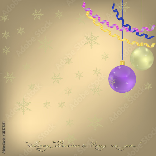 Christmas greeting with Christmas balls and ribbons
