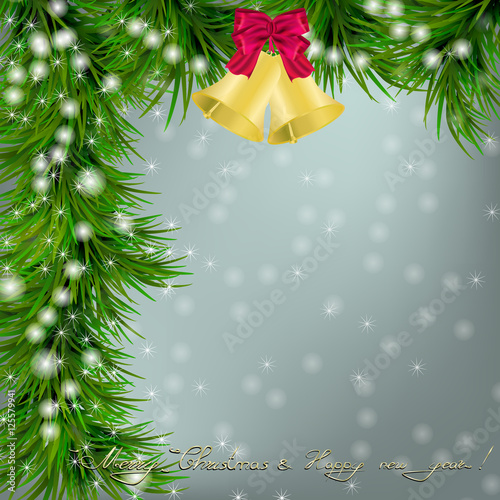 Christmas card with Christmas tree and jingle bells