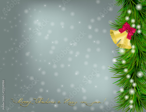 Christmas card with Christmas tree and jingle bells
