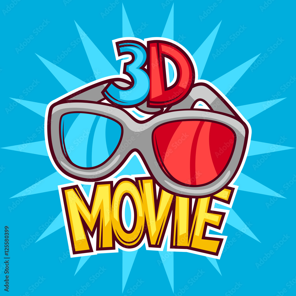 Cinema and 3d movie advertising background in cartoon style