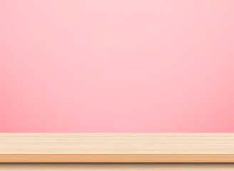 Empty light wood table top isolate on pink background, Template mock up for display of product.