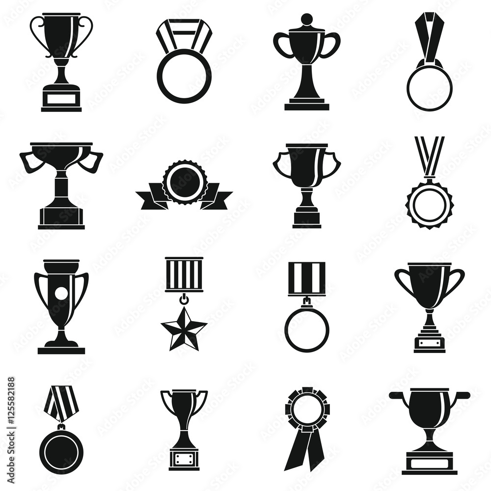 Trophy icons set. Simple illustration of 16 trophy vector icons for web Trophy icons set. Simple illustration of 16 trophy vector icons for web