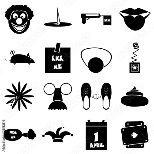 April fools day icons set. Simple illustration of 16 April fools day vector icons for web