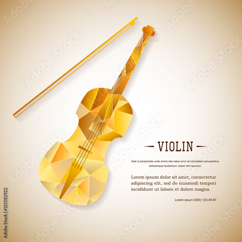 Music magazine layout flyer invitation violin design. Vector musical ornament illustration concept. Art instrument, poster, book, abstract element. Decorative triangular greeting card
