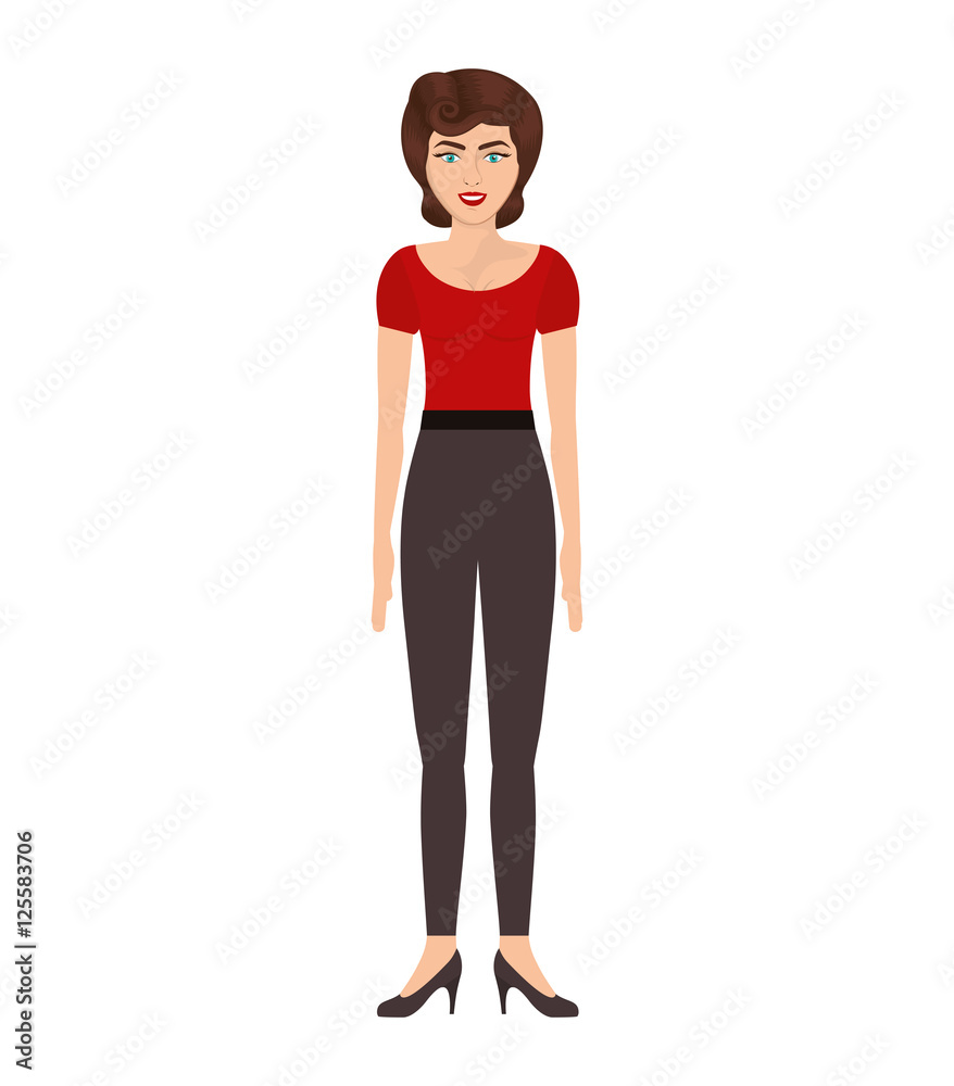 woman with red t-shirt and pants vector illustration woman with red t-shirt and pants vector illustration