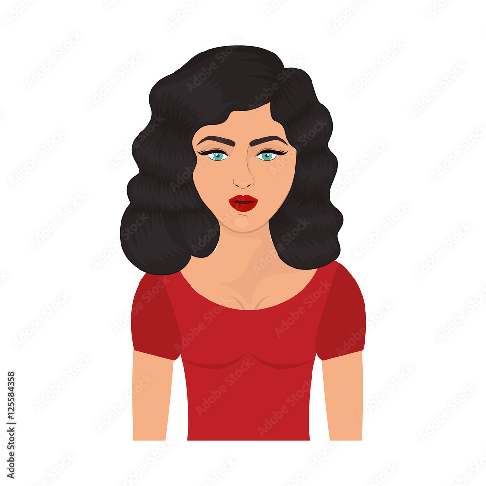 half body woman with black wavy hair vector illustration half body woman with black wavy hair vector illustration