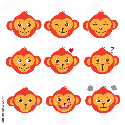 Monkey Emotion Faces. Cartoon Cute Monkeys. Vector Set. Cute Cartoon Animal Vector. Funky Monkey. Humor And Friendship Image. Marmoset Emotions.