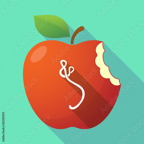 Long shadow apple fruit icon with  an ebola sign